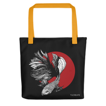 Load image into Gallery viewer, yellow strap tote bag half moon beta fish print
