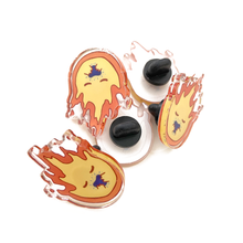 Load image into Gallery viewer, Calcifer fire demon pin backing rubber Tucreate.
