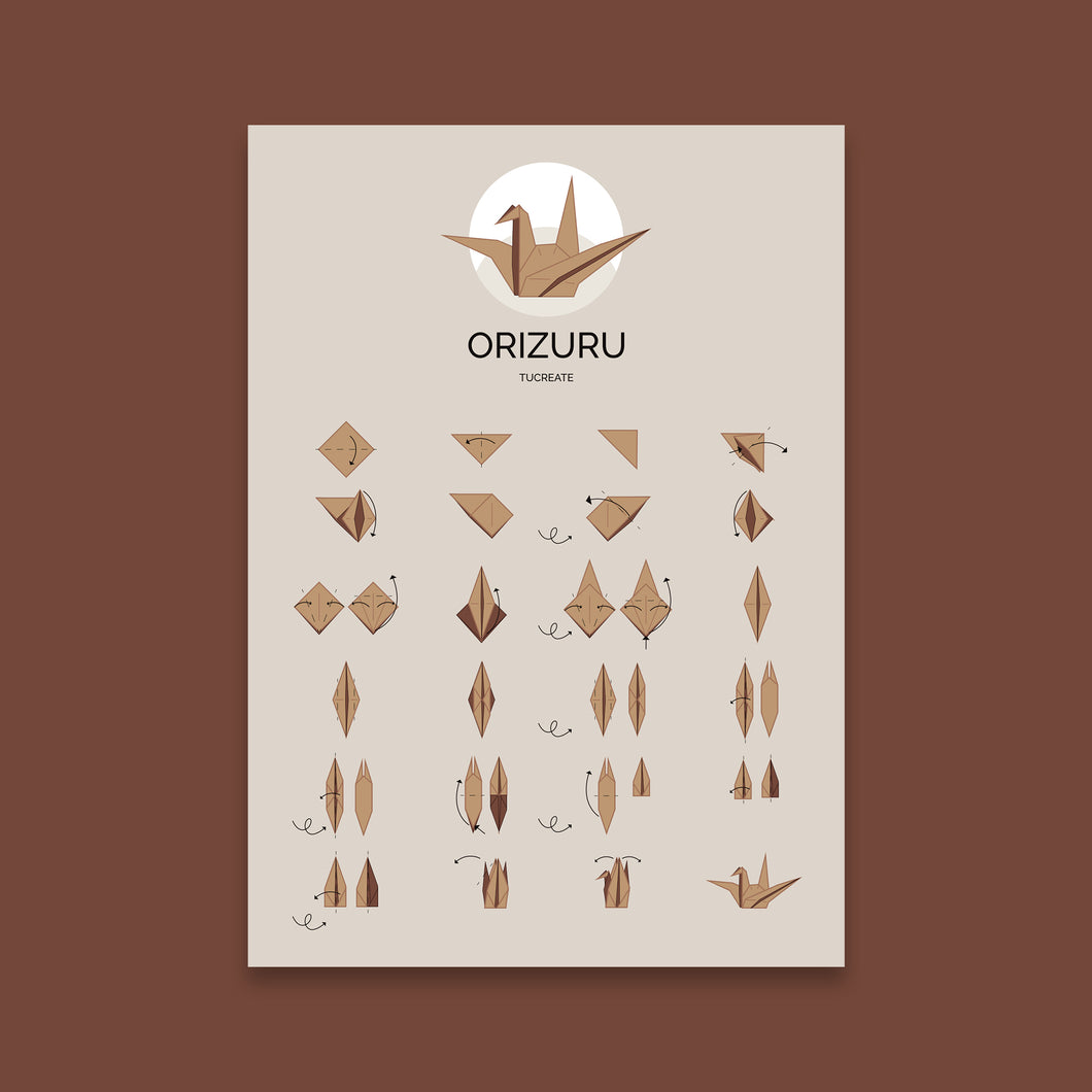 how to fold origami paper crane brown wall decoration digital poster instant download